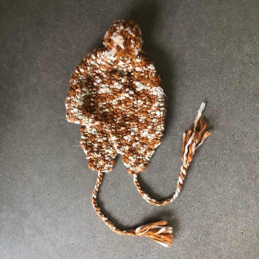 Volcom Chunky Knit Pom-Pom Hat - Rust Orange and White